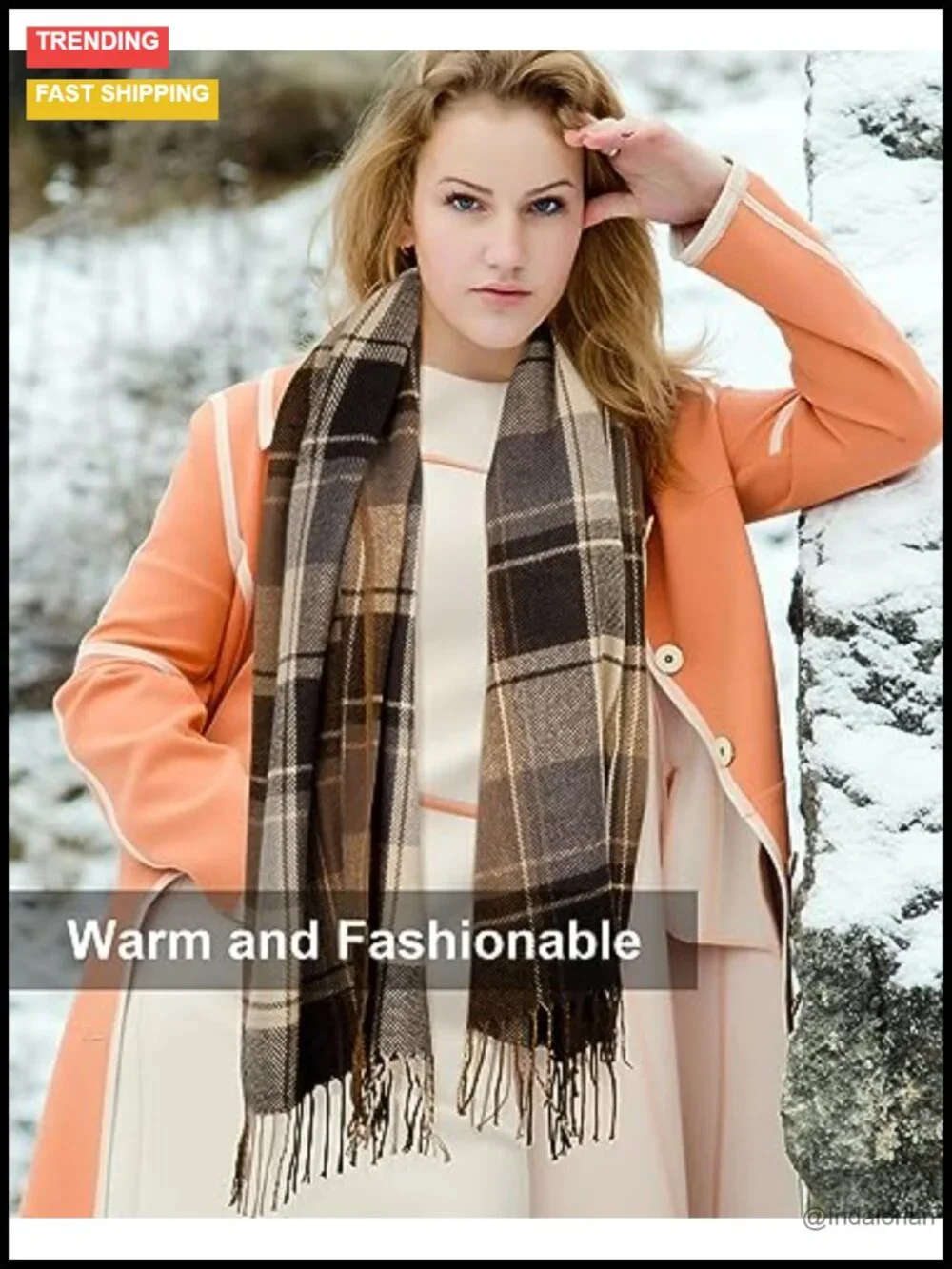 Large Plaid Fringed Scarf Shawl Wrap Winter Warm Acrylic Oversized 79L